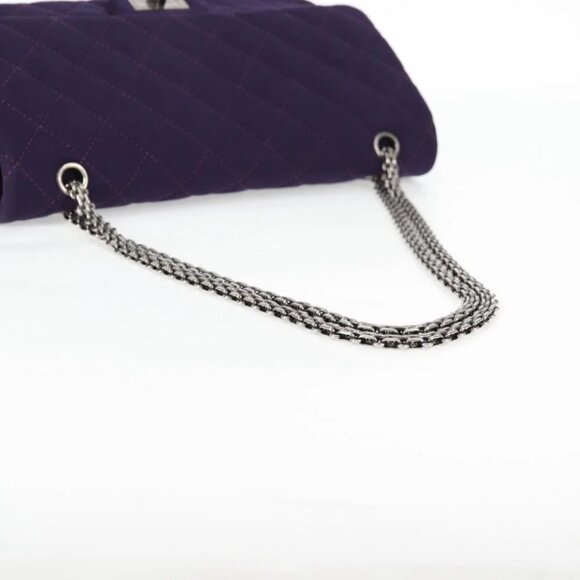 CHANEL Matelasse 2.55 Double Flap Chain Bag Cotton Purple CC Auth 127929M - Picture 8 of 15